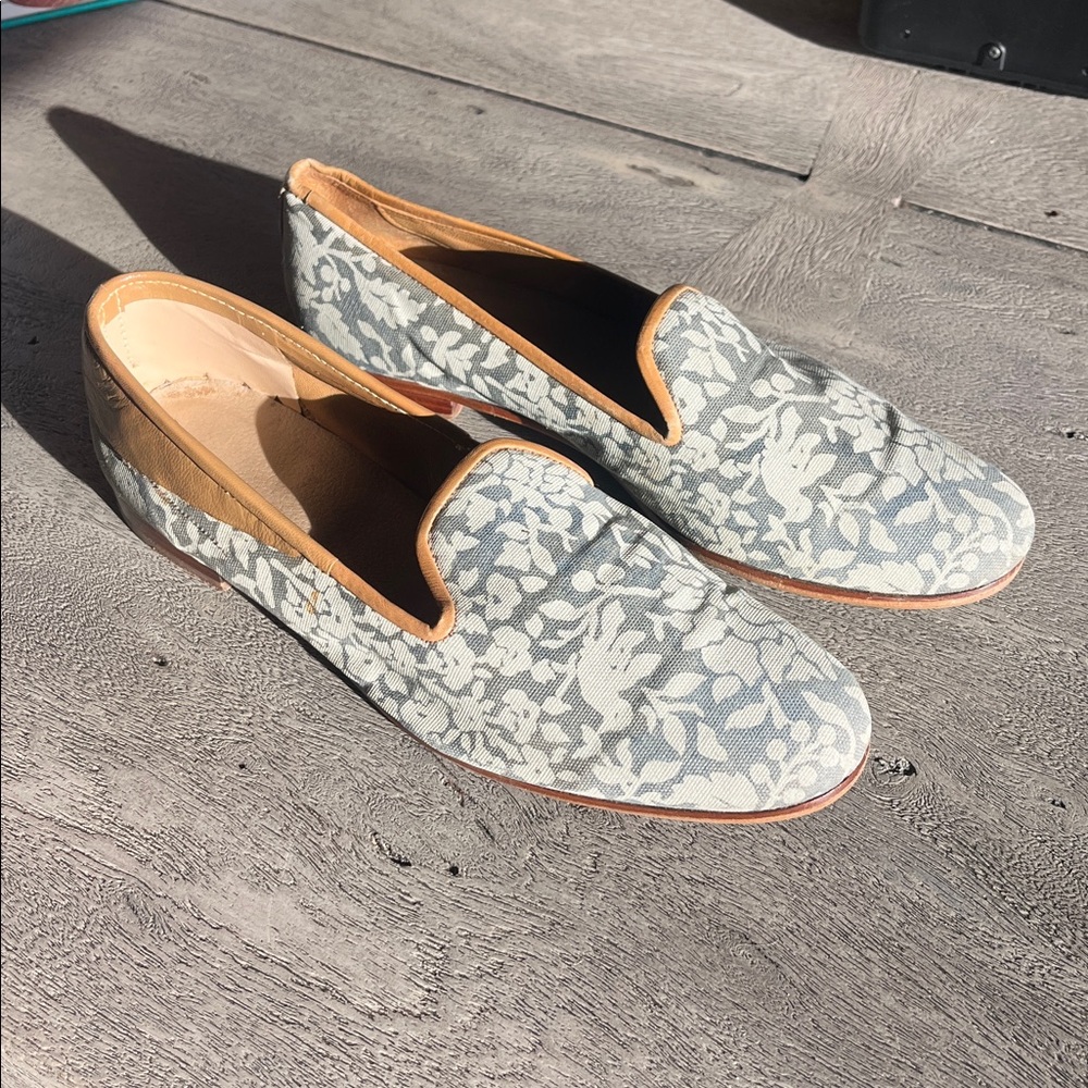 Stubbs & Wootton Floral Loafers Sz 10 | Made in Spain | Gray Cream Tapestry Slip